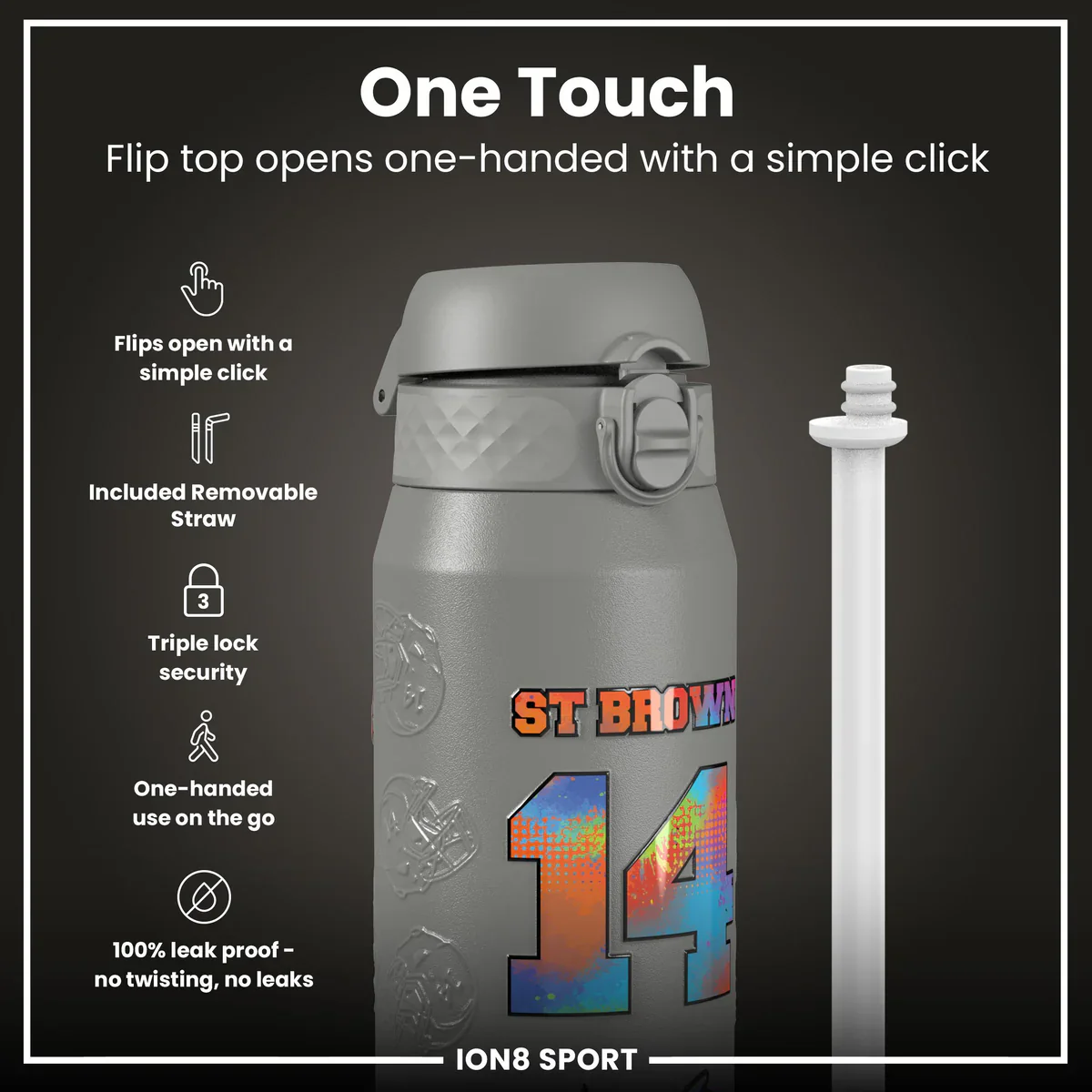 NFL x ION8 - Amon-Ra St. Brown Insulated Water Bottle - 750ml - Image 3