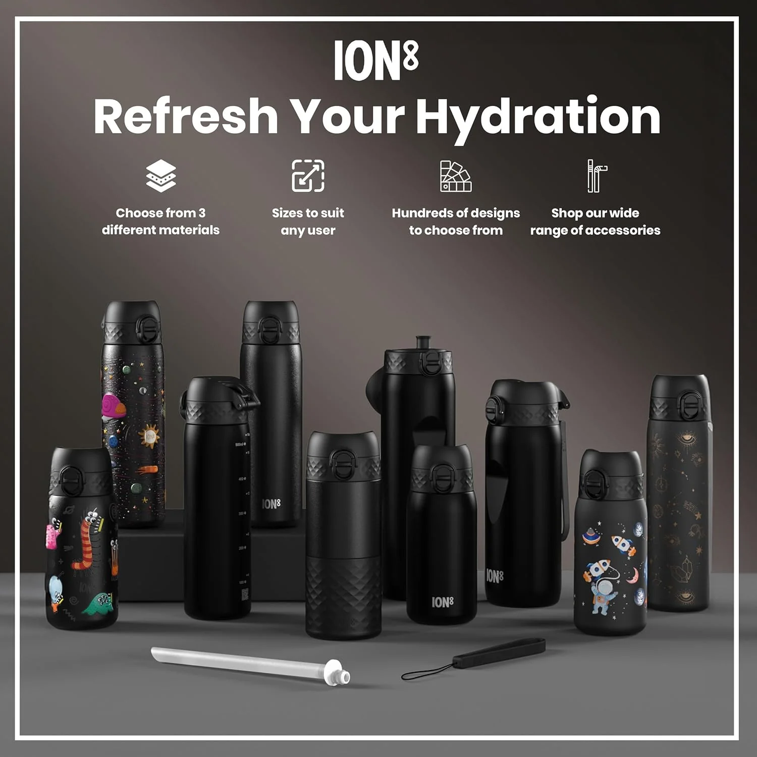 Ion8 Quench 1 Litre Water Bottle, Leak Proof, Flip Lid, Carry Handle, Rapid Liquid Flow, Dishwasher Safe, BPA Free, Soft Touch Contoured Grip, Ideal for Sports and Gym, Carbon Neutral, 32 oz, Black - Image 7
