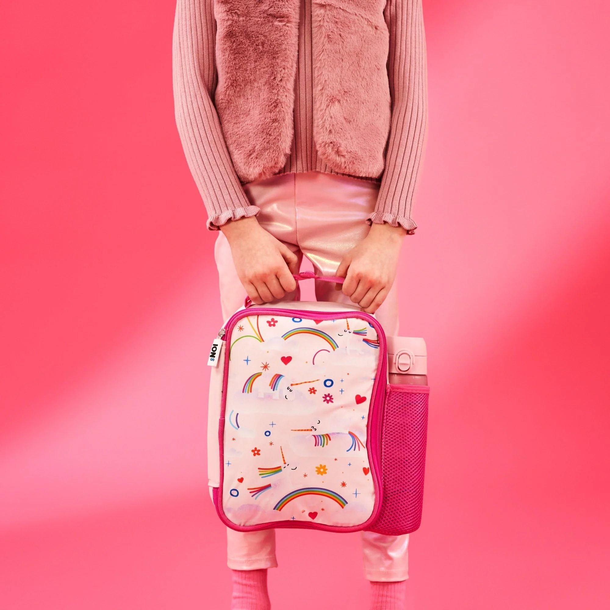Kids Insulated Lunch Bag- Pink Unicorn Rainbows - Image 2
