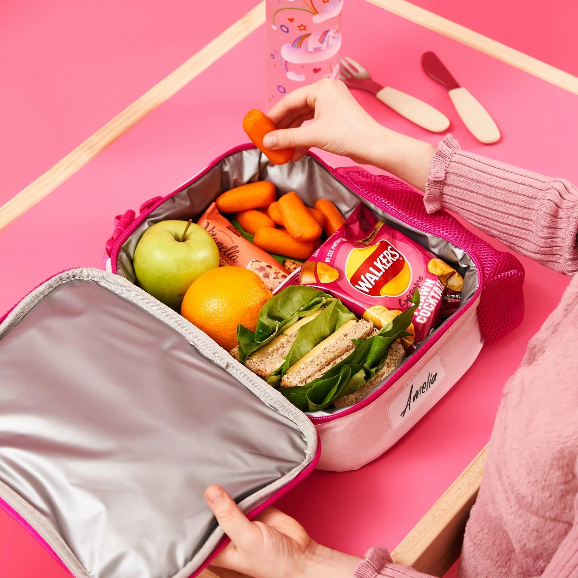Kids Insulated Lunch Bag- Pink Unicorn Rainbows - Image 4