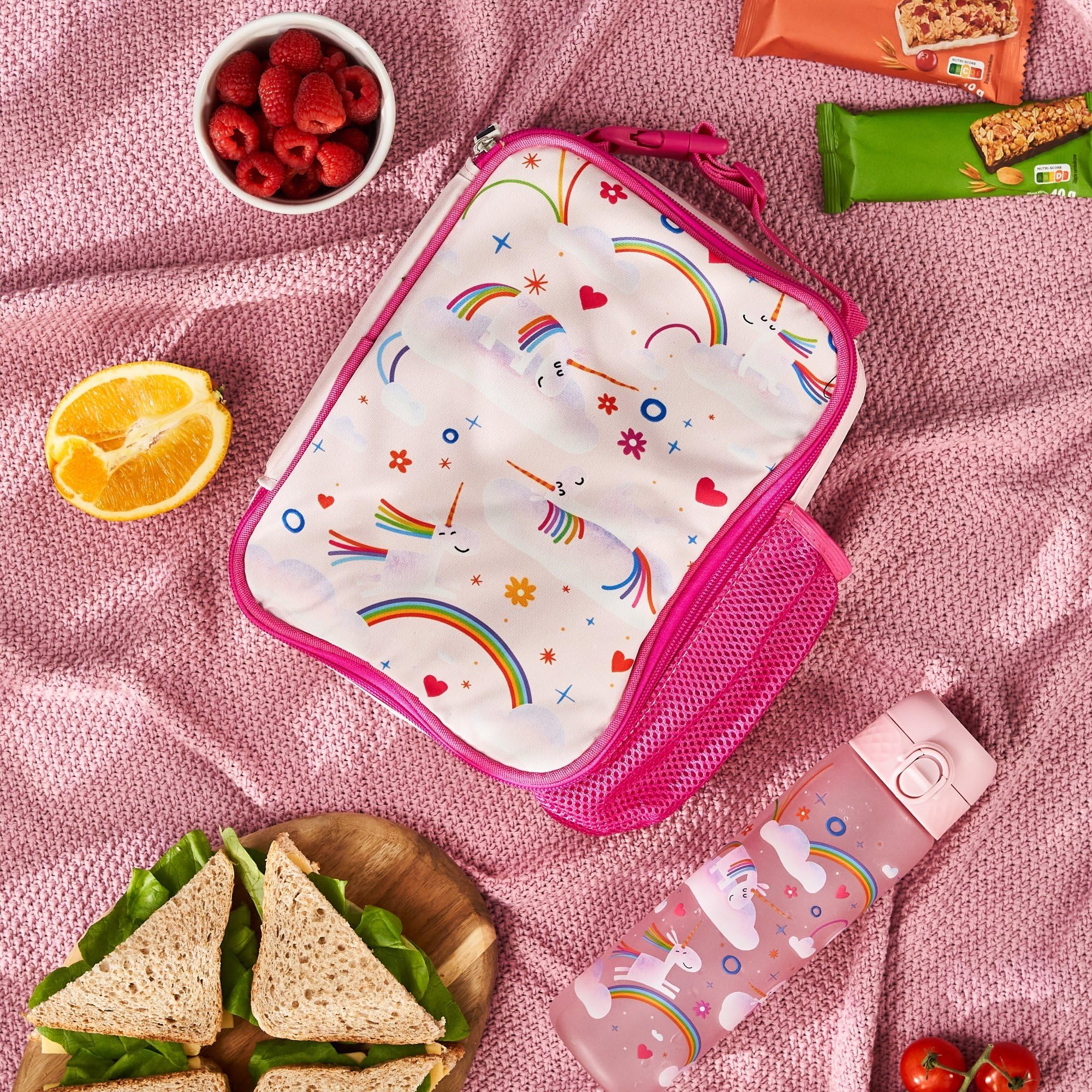 Kids Insulated Lunch Bag- Pink Unicorn Rainbows - Image 8