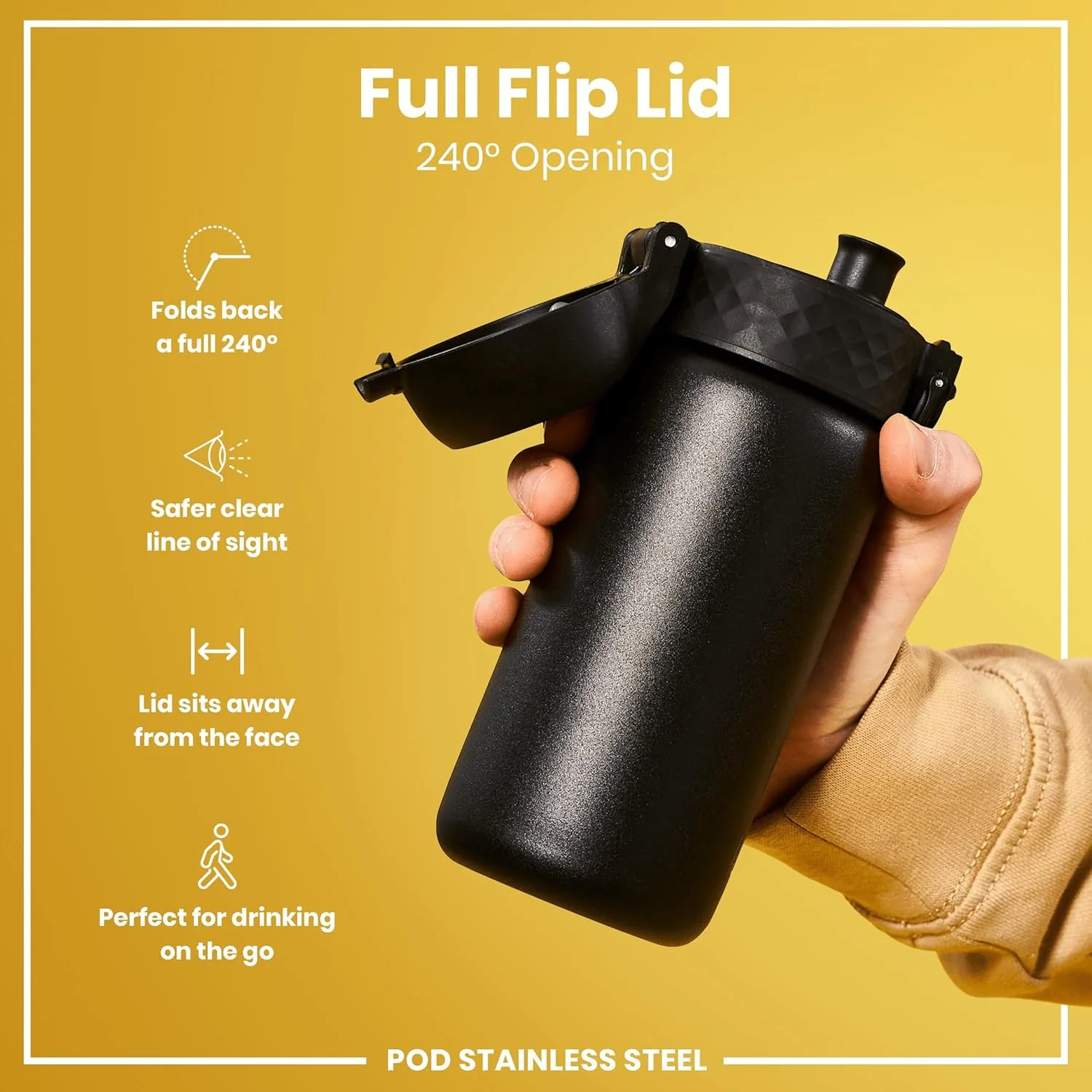 Insulated Stainless Steel Pod 13oz- Black - Image 5