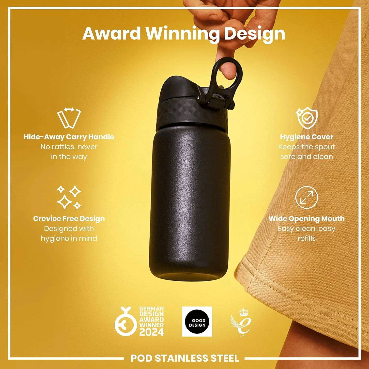 Insulated Stainless Steel Pod 13oz- Black - Image 7