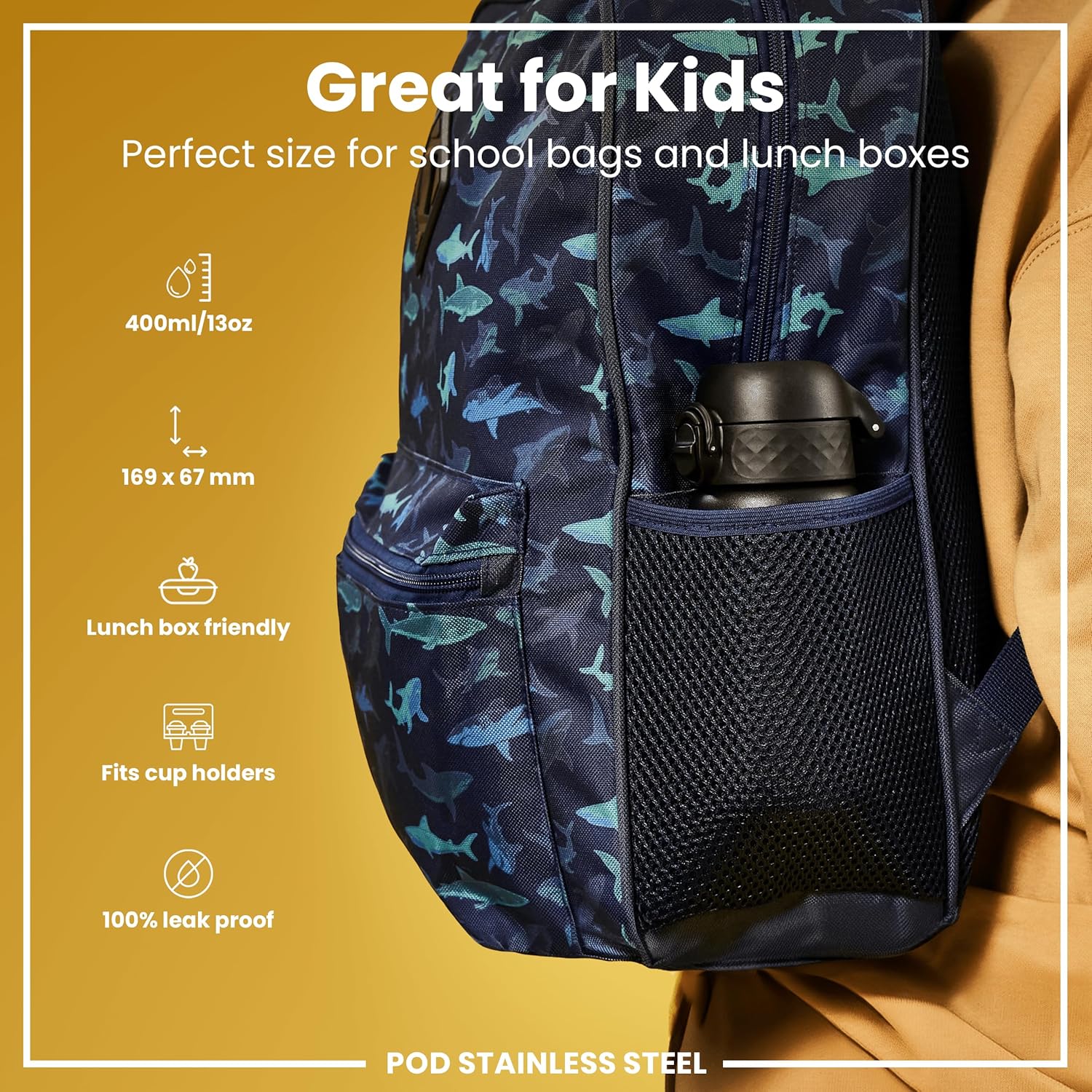 Insulated Stainless Steel Pod 13oz- Black - Image 9