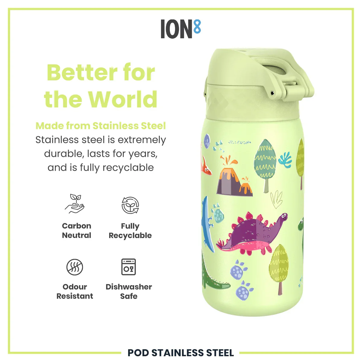 Insulated Stainless Steel Pod 13oz- Light Yellow Dinosaurs - Image 5