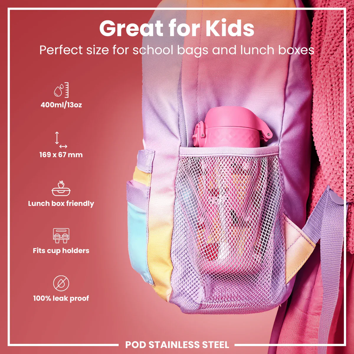 Insulated Stainless Steel Pod 13oz- Pink Ice Cream - Image 2