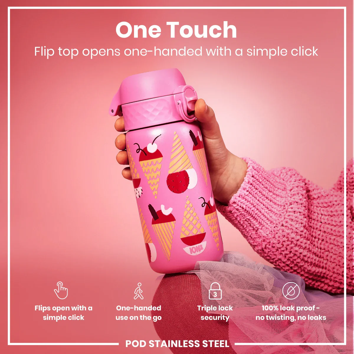 Insulated Stainless Steel Pod 13oz- Pink Ice Cream - Image 3