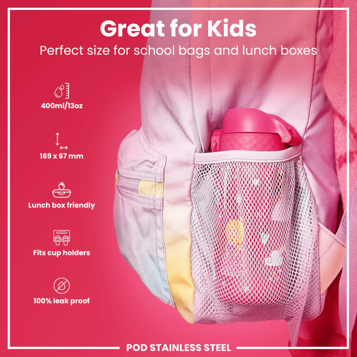 Insulated Stainless Steel 13oz Pod - Pink Princess - Image 2