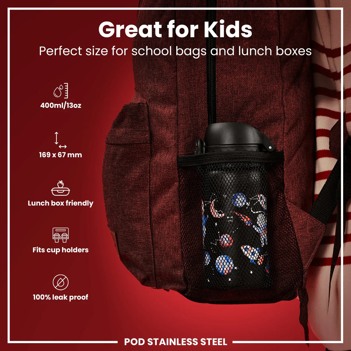 Insulated Stainless Steel Pod 13oz- Space Travel - Image 2