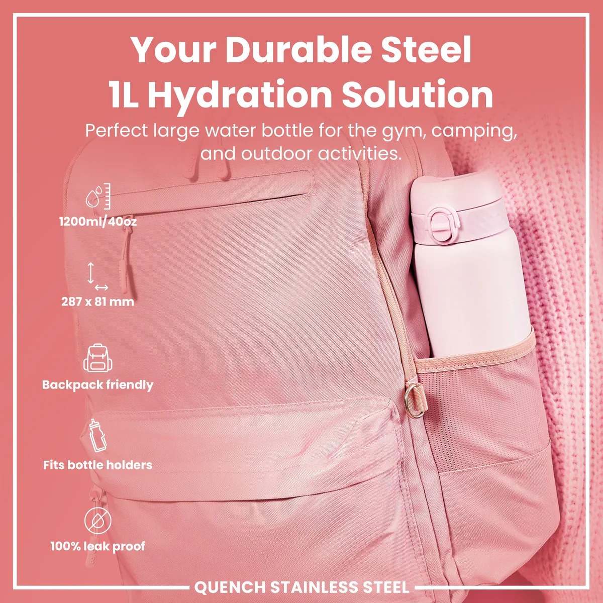 Quench Insulated Stainless Steel 40oz- Lilac Dusk Pink - Image 3