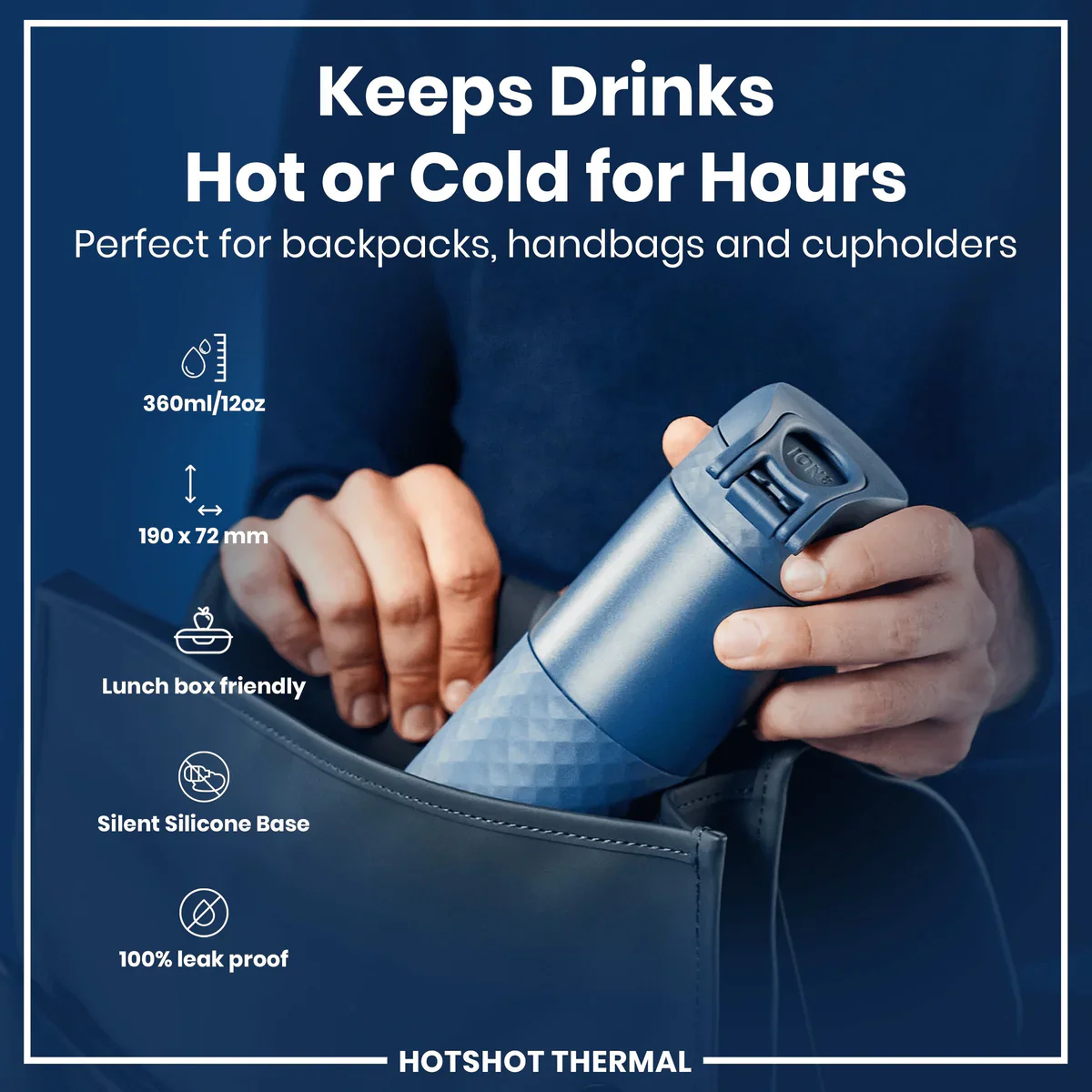Insulated Stainless Steel Travel Mug 12oz- Ash Navy - Image 2