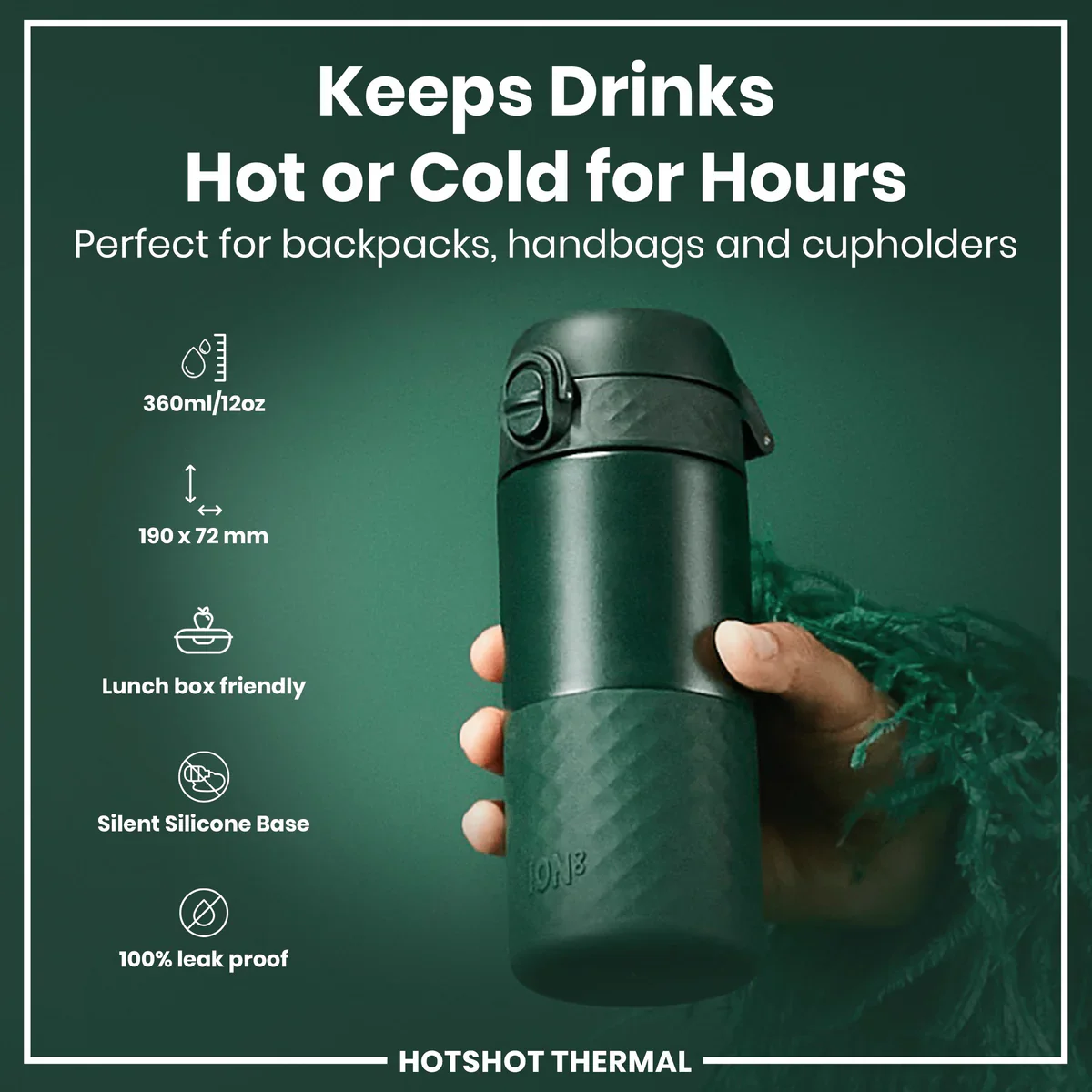 Insulated Stainless Steel Travel Mug 12oz- Dark Green - Image 2