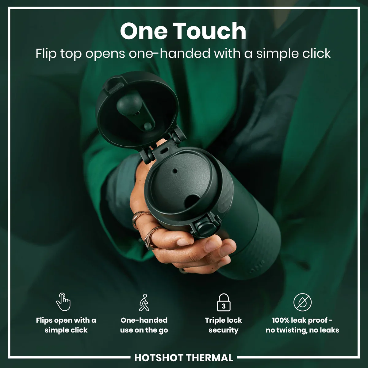 Insulated Stainless Steel Travel Mug 12oz- Dark Green - Image 3