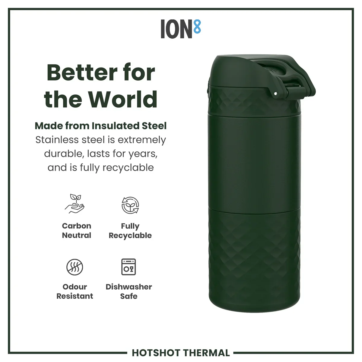 Insulated Stainless Steel Travel Mug 12oz- Dark Green - Image 5