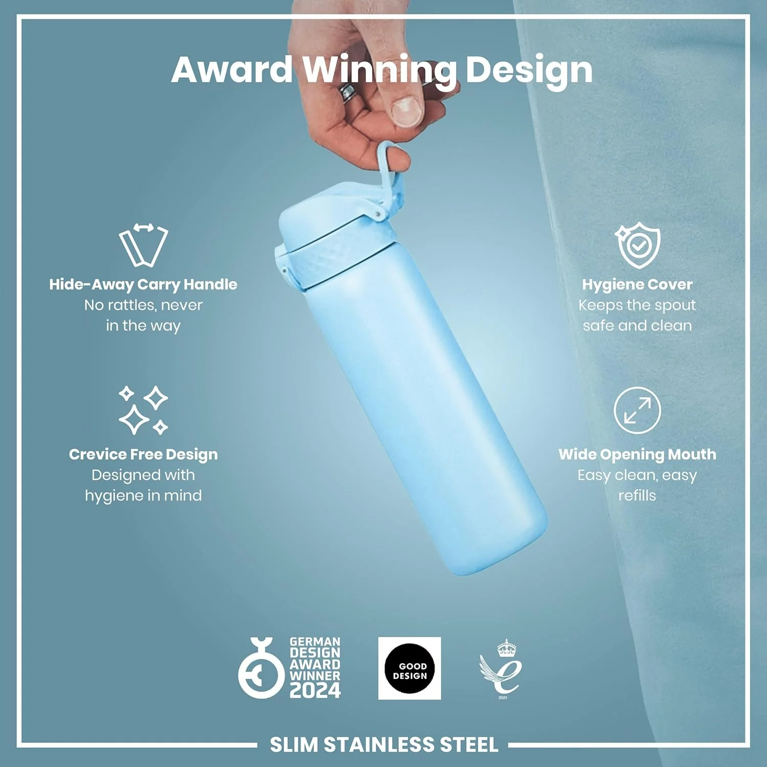 Leak Proof Slim Water Bottle, Lightweight Stainless Steel 20oz- Alaska Blue - Image 7