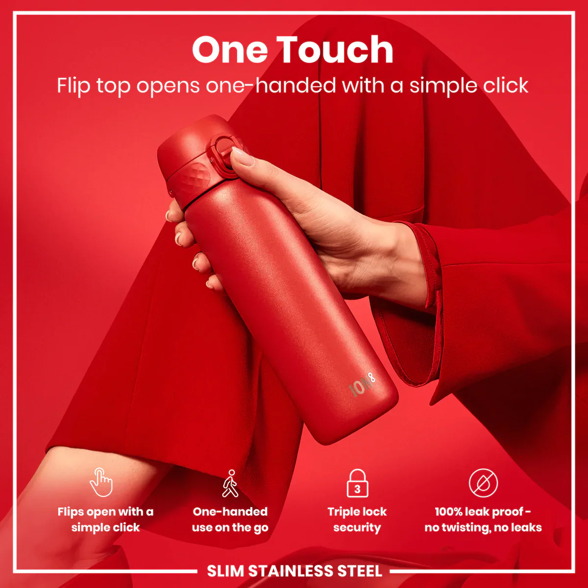 Leak Proof Slim Lightweight Stainless Steel 20oz- Red - Image 2