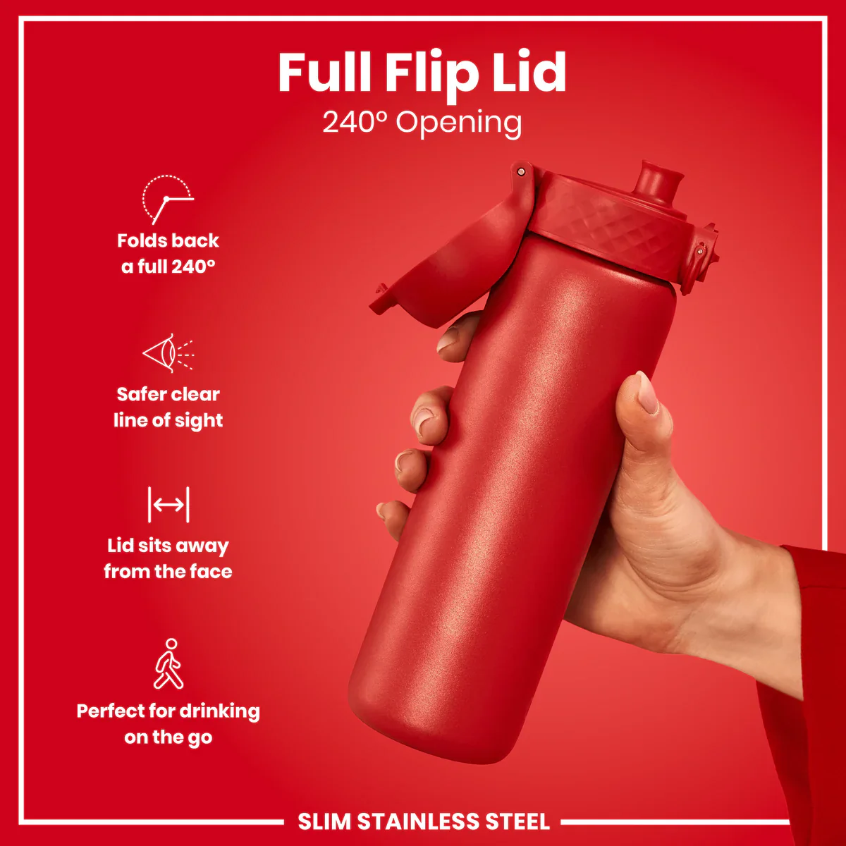 Leak Proof Slim Lightweight Stainless Steel 20oz- Red - Image 3