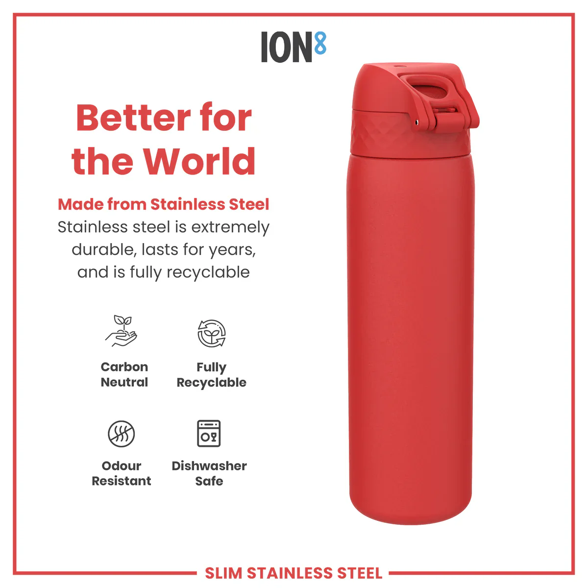Leak Proof Slim Lightweight Stainless Steel 20oz- Red - Image 4