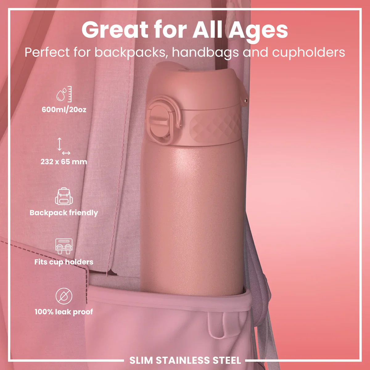 Leak Proof Lightweight Stainless Steel 20oz- Rose Pink - Image 2
