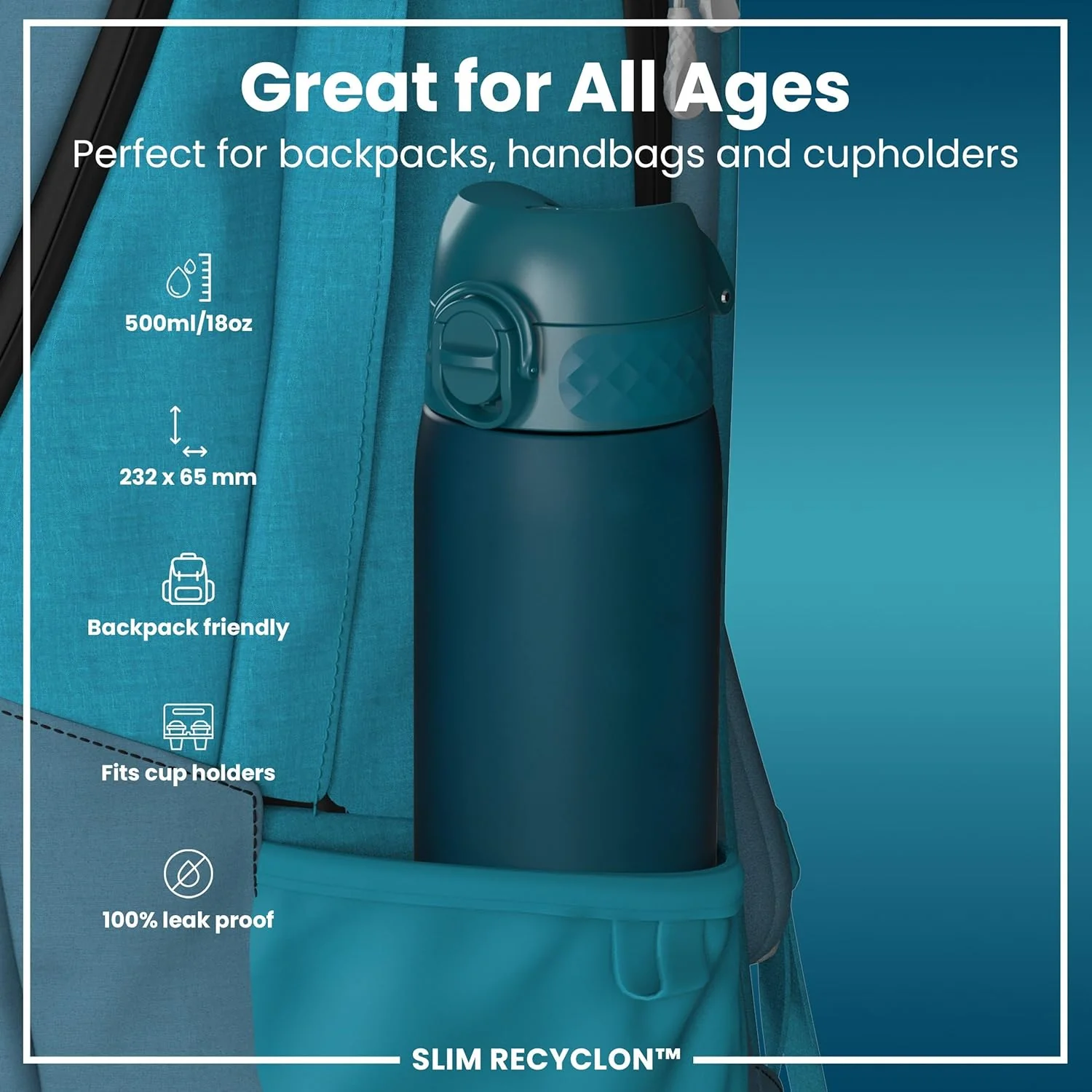 Slim Recyclon 18oz- Aqua Blue - Image 2
