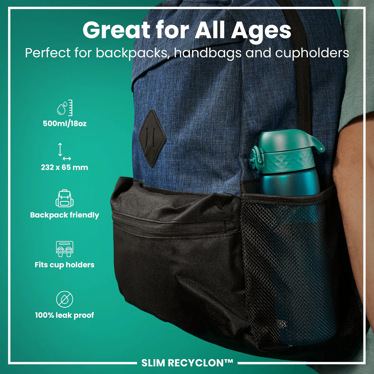 Slim Recyclon 18oz- Aqua Blue - Image 2