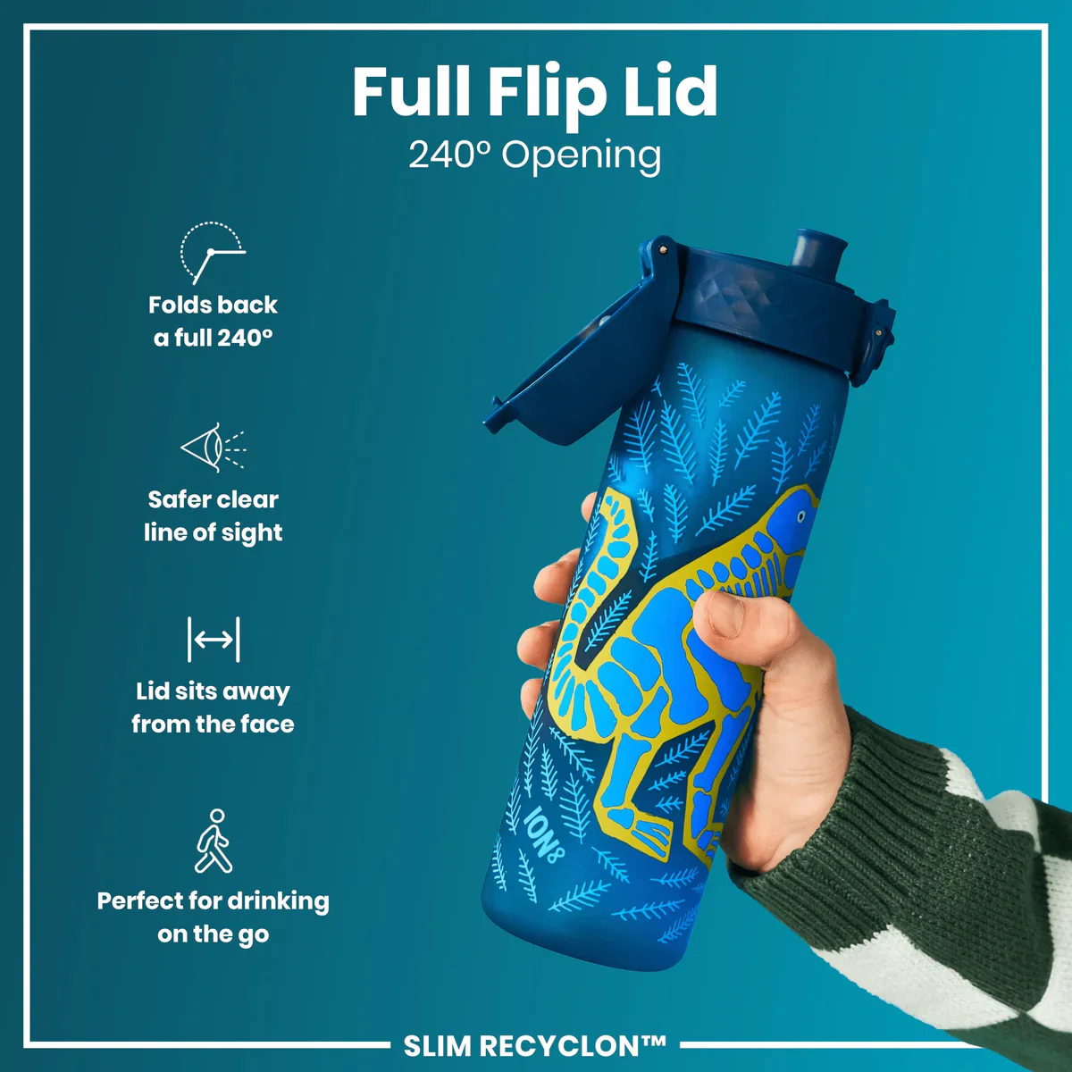 Slim Recyclon 18oz- Deep Teal Dinosaur - Image 4