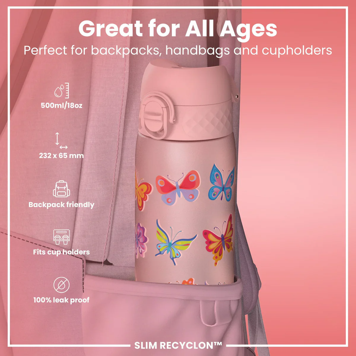 Slim Recyclon 18oz- Pink Butterflies - Image 2
