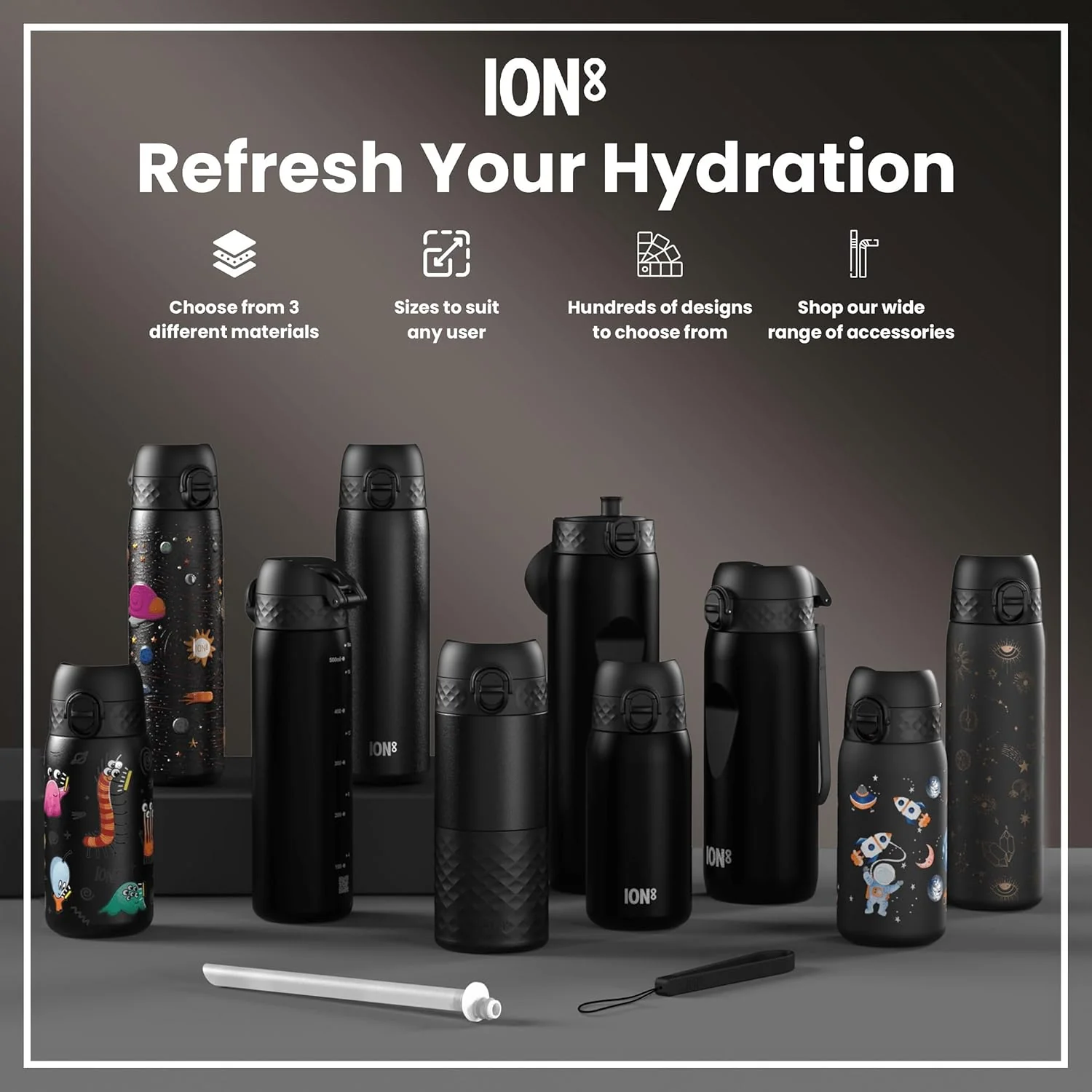 Slim Lightweight Steel Water Bottle 600 ml/20 oz Black - Image 9