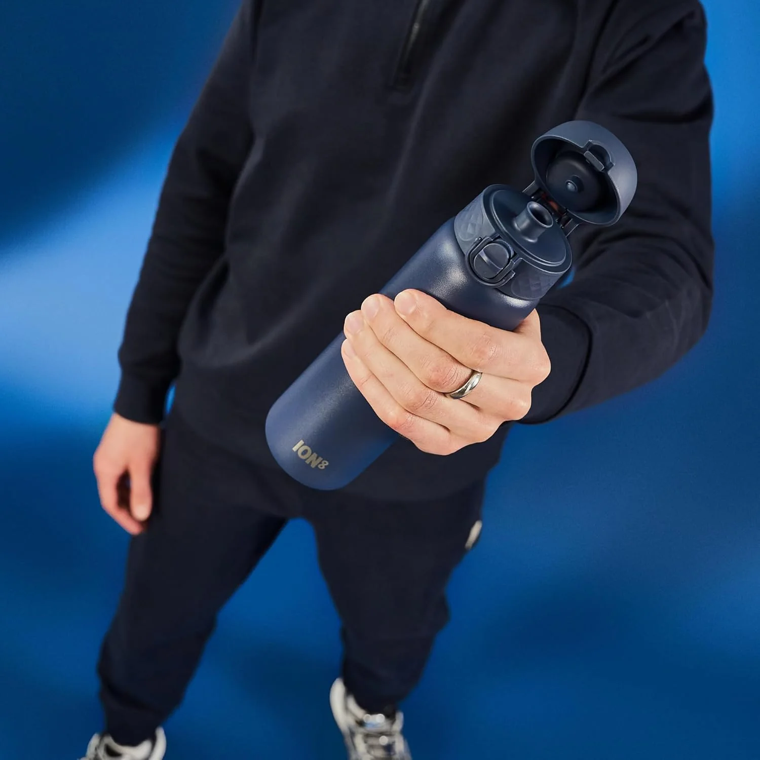 Slim Lightweight Steel Water Bottle 600 ml/20 oz Navy Blue - Image 10