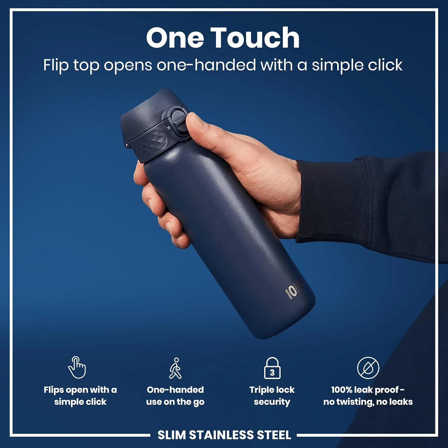 Slim Lightweight Steel Water Bottle 600 ml/20 oz Navy Blue - Image 5