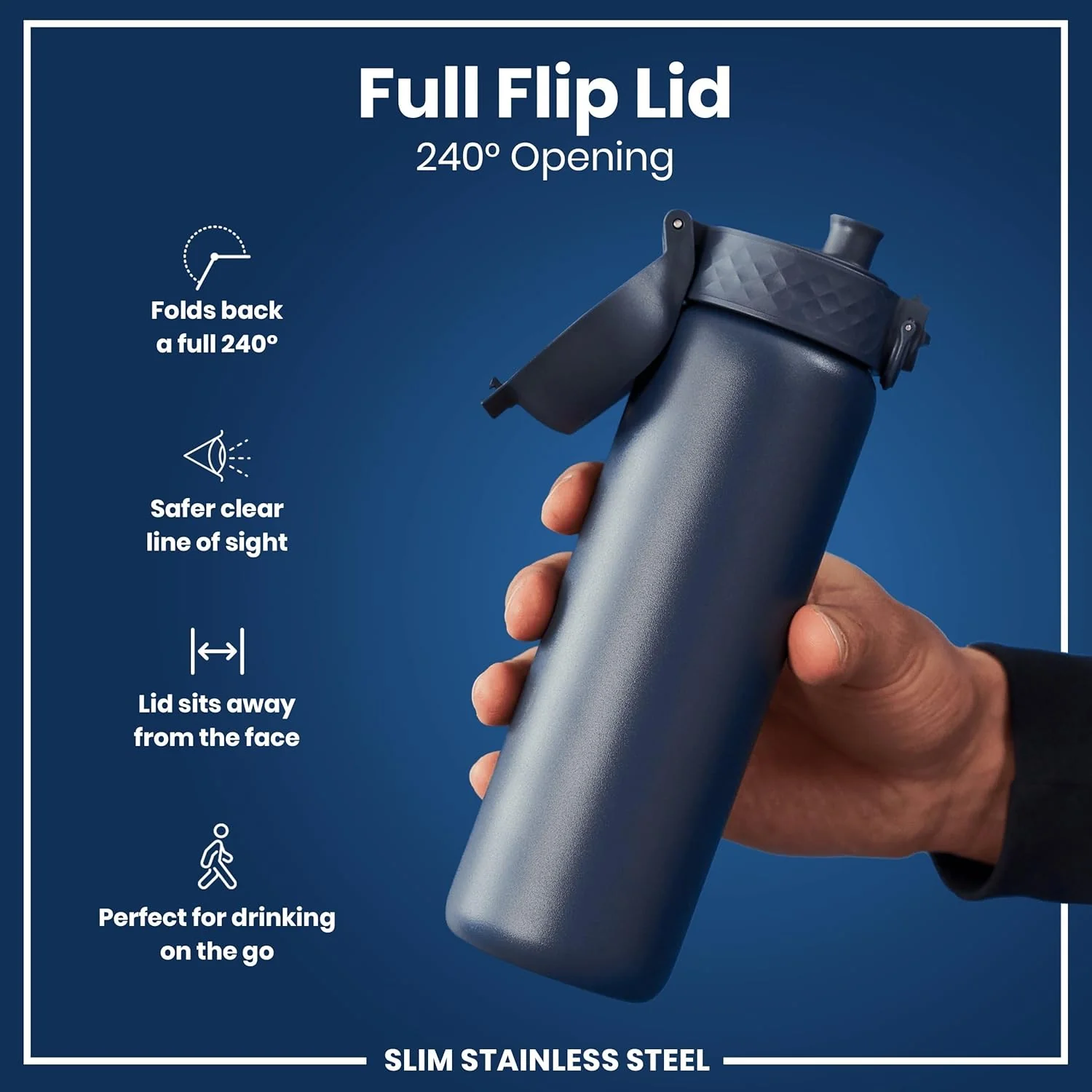 Slim Lightweight Steel Water Bottle 600 ml/20 oz Navy Blue - Image 6
