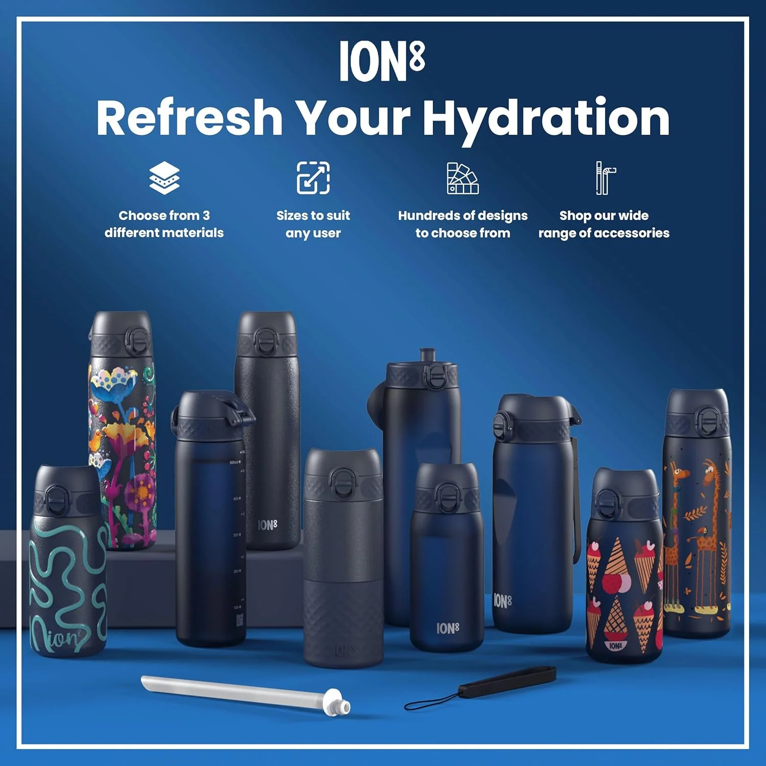 Slim Lightweight Steel Water Bottle 600 ml/20 oz Navy Blue - Image 9