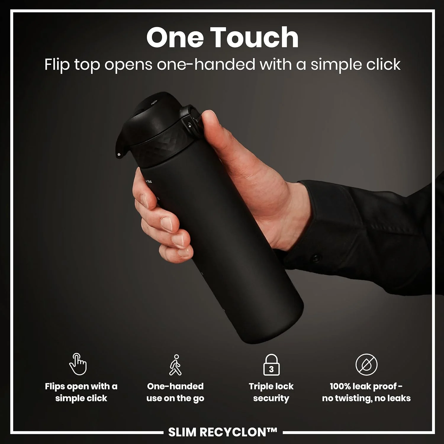 Slim Water Bottle 500 ml/18 oz Black - Image 4