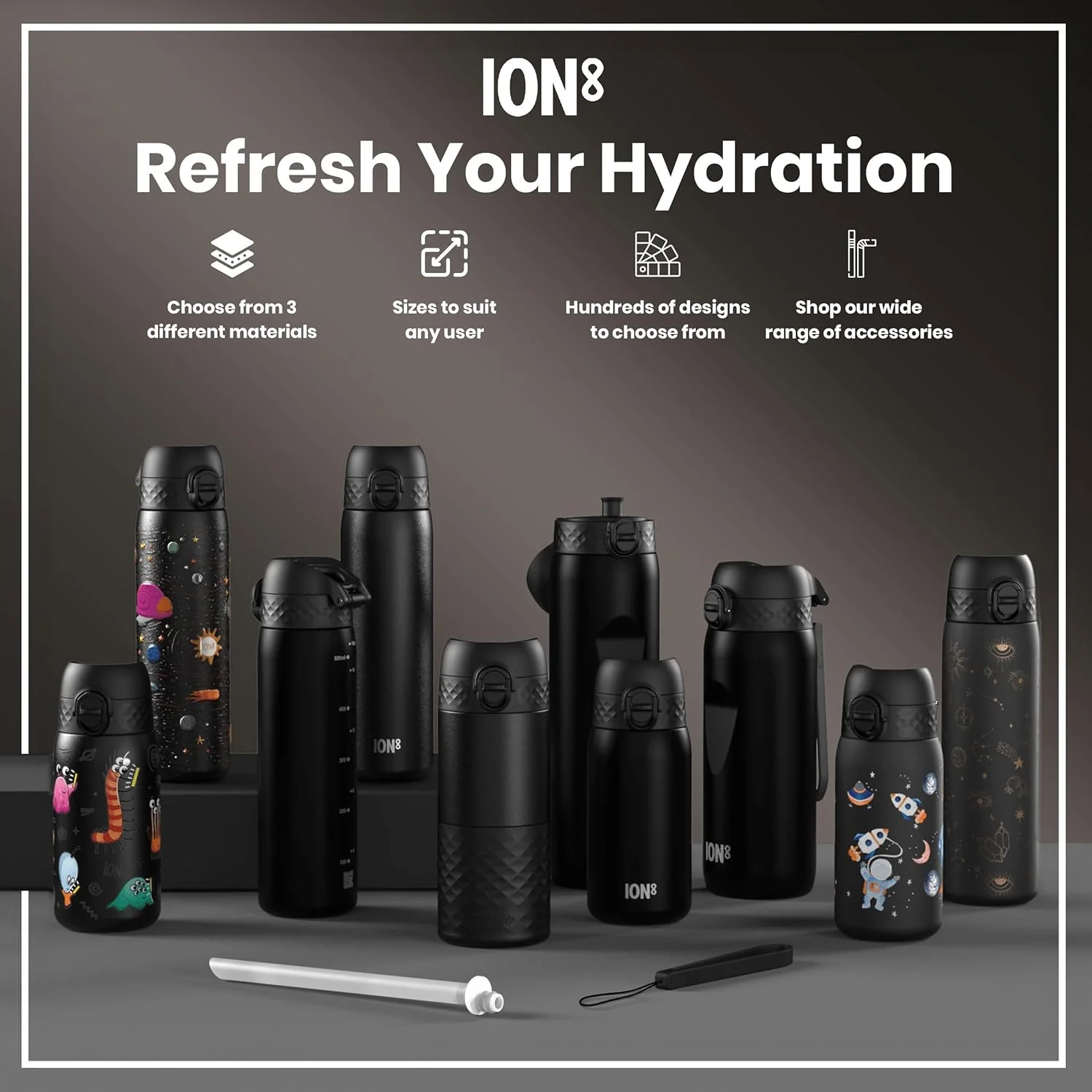 Slim Water Bottle 500 ml/18 oz Black - Image 9