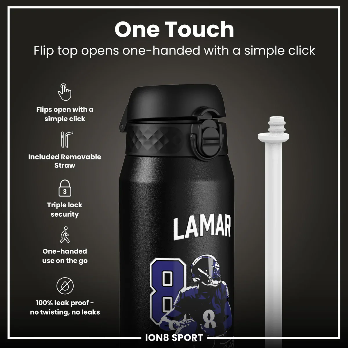 NFL x ION8 - Lamar Jackson Insulated Water Bottle - 750ml - Image 3